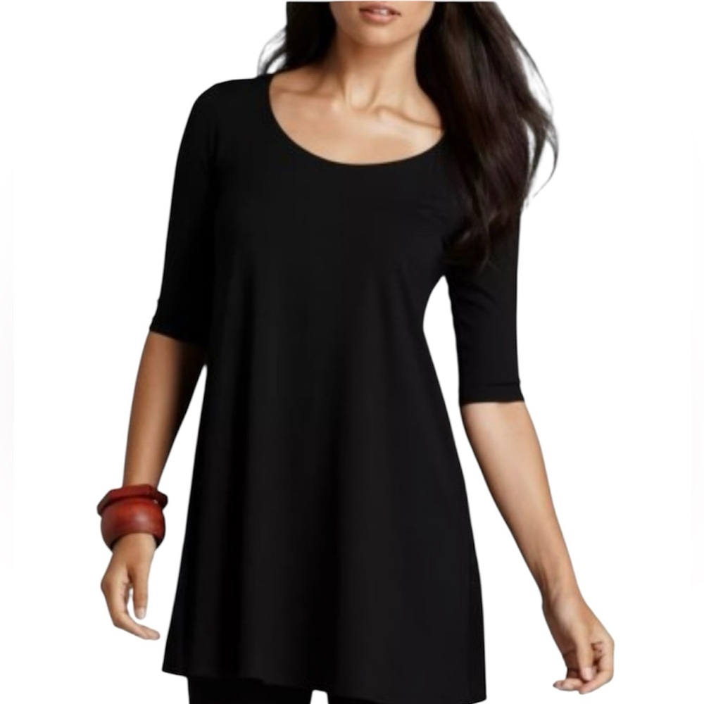 EILEEN FISHER Black Scoop Neck Tunic Jersey Knit Top Medium
